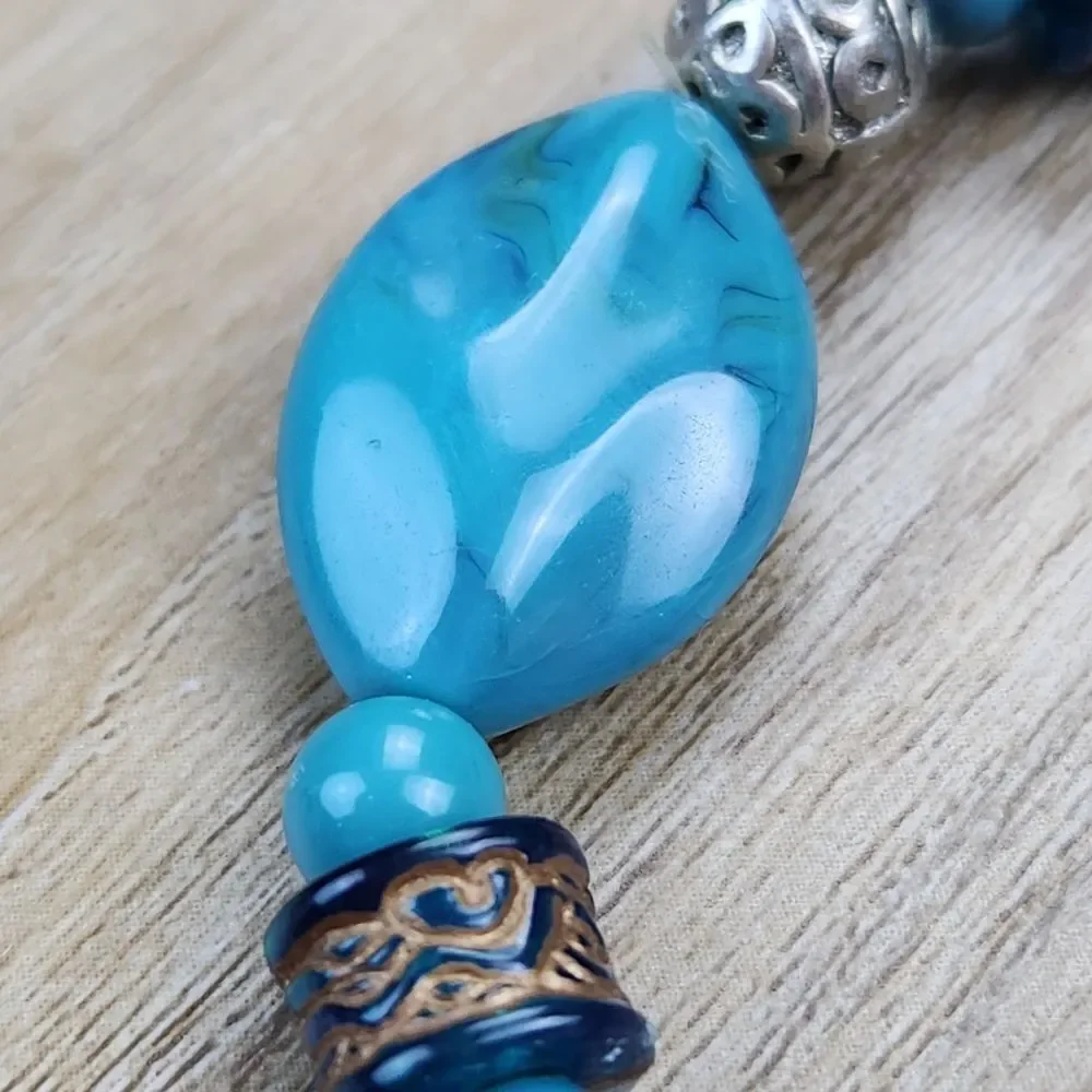 🔺️Turquoise Stone & Antique Silver Plated Beads Stretchy Bracelet